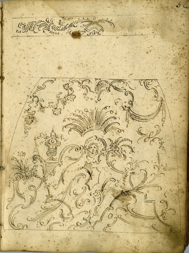 Studio per elementi decorativi, Studio per la decorazione di una parete (taccuino di disegni, elemento d'insieme) di Brunetti Ciriaco (attribuito) (seconda metà XVIII)