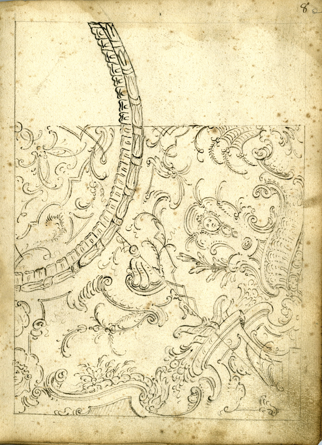 Studio per la decorazione di un soffitto, Studio per elementi decorativi (taccuino di disegni, elemento d'insieme) di Brunetti Ciriaco (attribuito) (seconda metà XVIII)