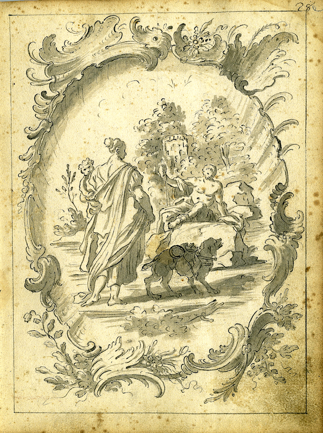 Studio per sovrapporta, Studio per decorazione parietale e parato (taccuino di disegni, elemento d'insieme) di Brunetti Ciriaco (attribuito) (seconda metà XVIII)