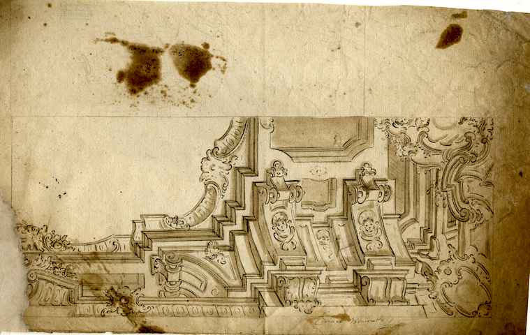 Studio per un angolare di soffitto (disegno, elemento d'insieme) di Brunetti Ciriaco (metà XVIII)