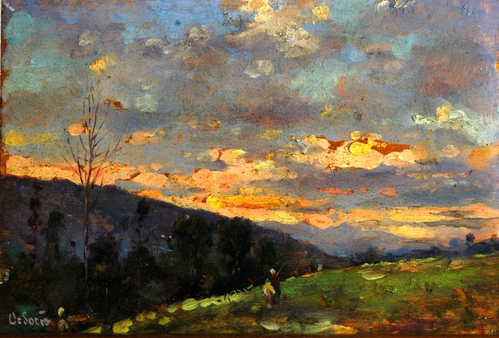 Paesaggio molisano, paesaggio con figure (dipinto) di De Socio Giovanni Maria (inizio XX)