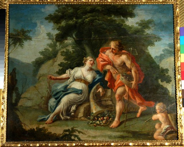 Armida e Rinaldo, Rinaldo e Armida nel giardino incantato (dipinto) di Falciatore Filippo (attribuito) (metà XVIII)