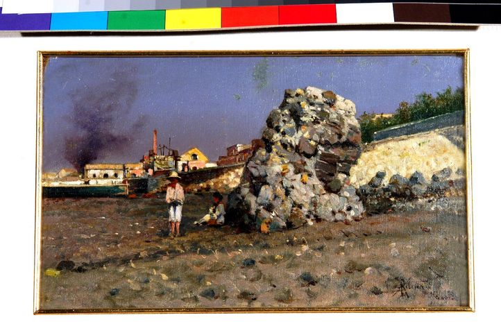 Paesaggio campano, veduta (dipinto) di Ricciardi Oscar (XIX/ XX)