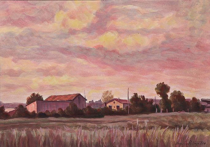 Paesaggio molisano, paesaggio rurale (dipinto) di Petrone Domenico (XX)