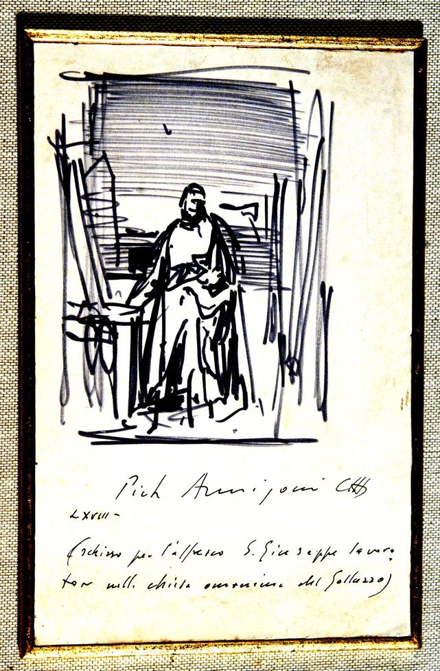 Schizzo per San Giuseppe, San Giuseppe nella sua bottega (disegno) di Annigoni Pietro (terzo quarto sec. XX)