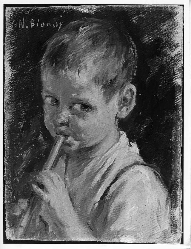 Ritratto di bambino con flauto, ritratto di bambino (dipinto) di Biondi Nicola (XIX/ XX)