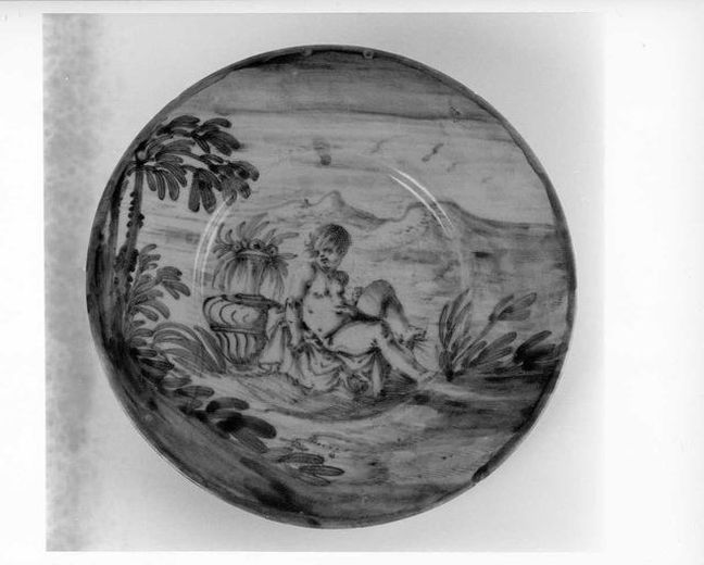 paesaggio con figura di putto (piatto) - bottega savonese (fine/ inizio XVII/ XVIII)