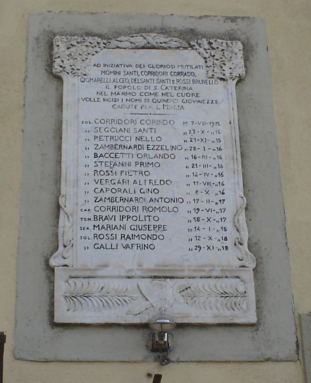 lapide commemorativa ai caduti - bottega toscana (sec. XX)