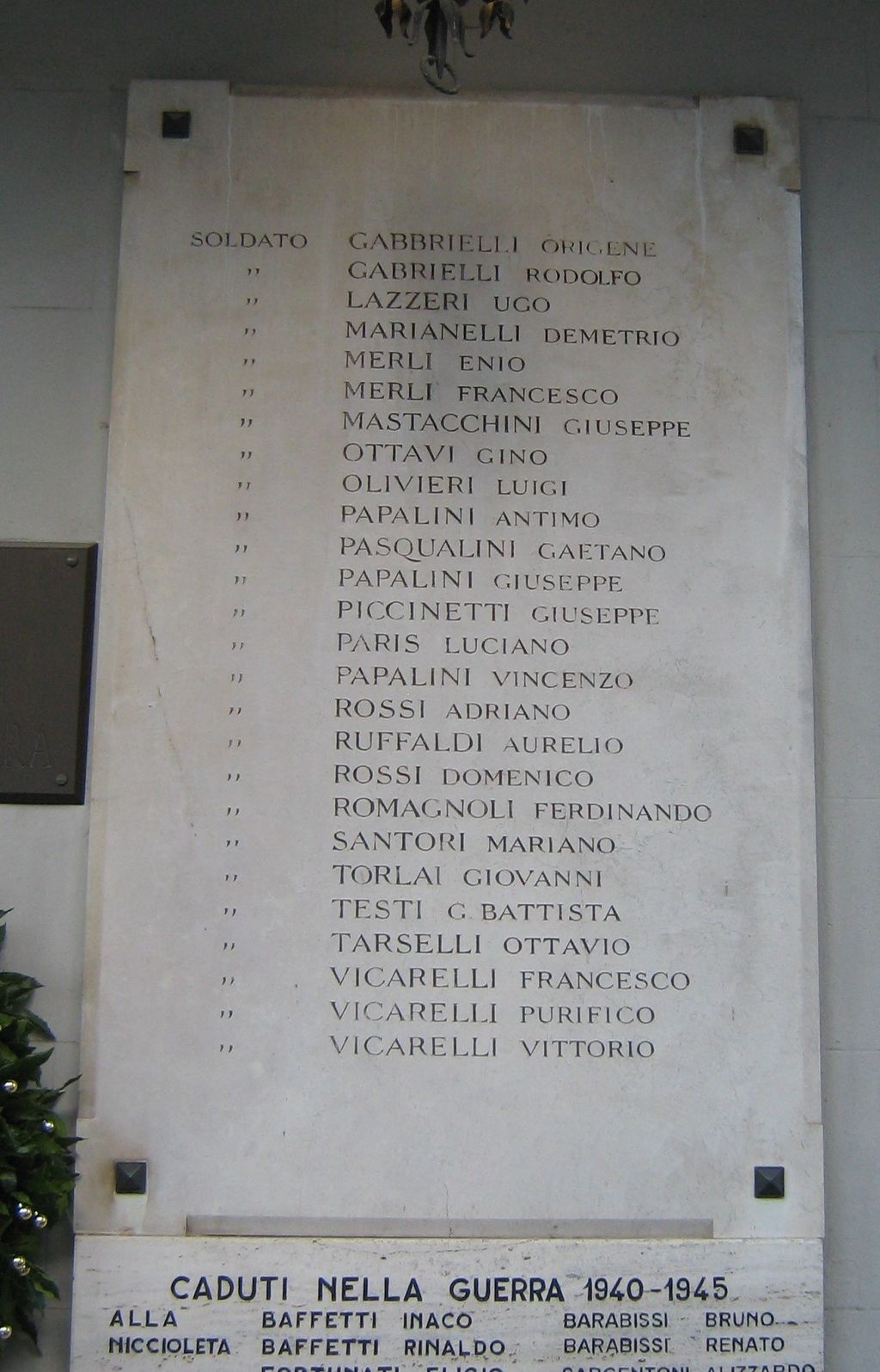lapide commemorativa ai caduti di Ricciarelli Raffaello (sec. XX)