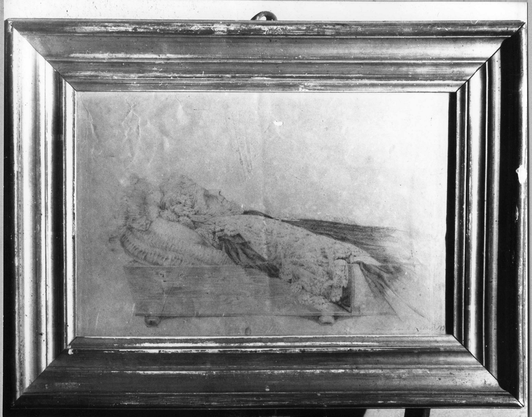 MADAMA LETIZIA SUL LETTO DI MORTE, figura femminile (disegno) di Gasparini Andrea (sec. XIX)