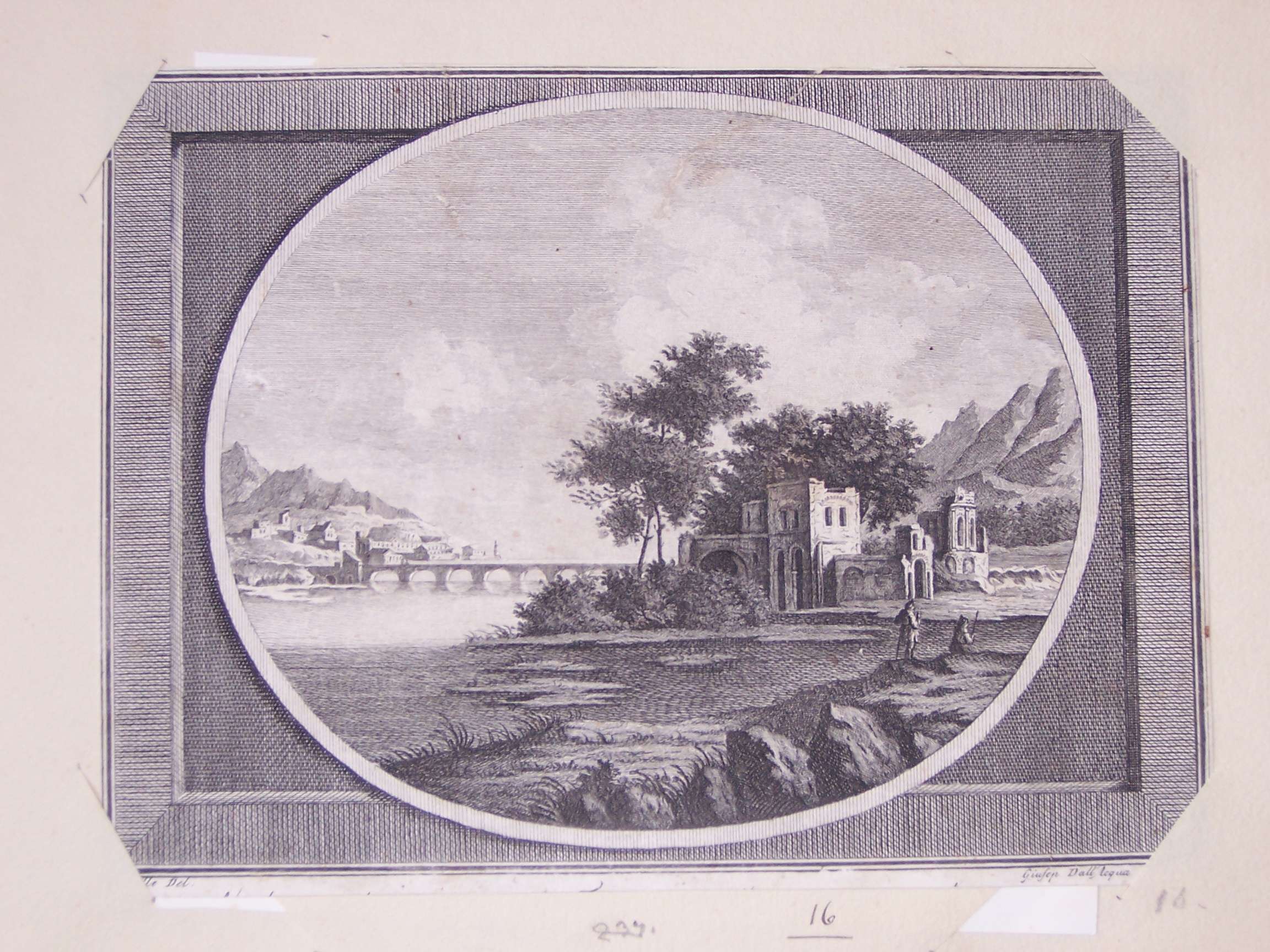 paesaggio fluviale (stampa) di Perrelle, Dall'Acqua Giuseppe (sec. XVIII)