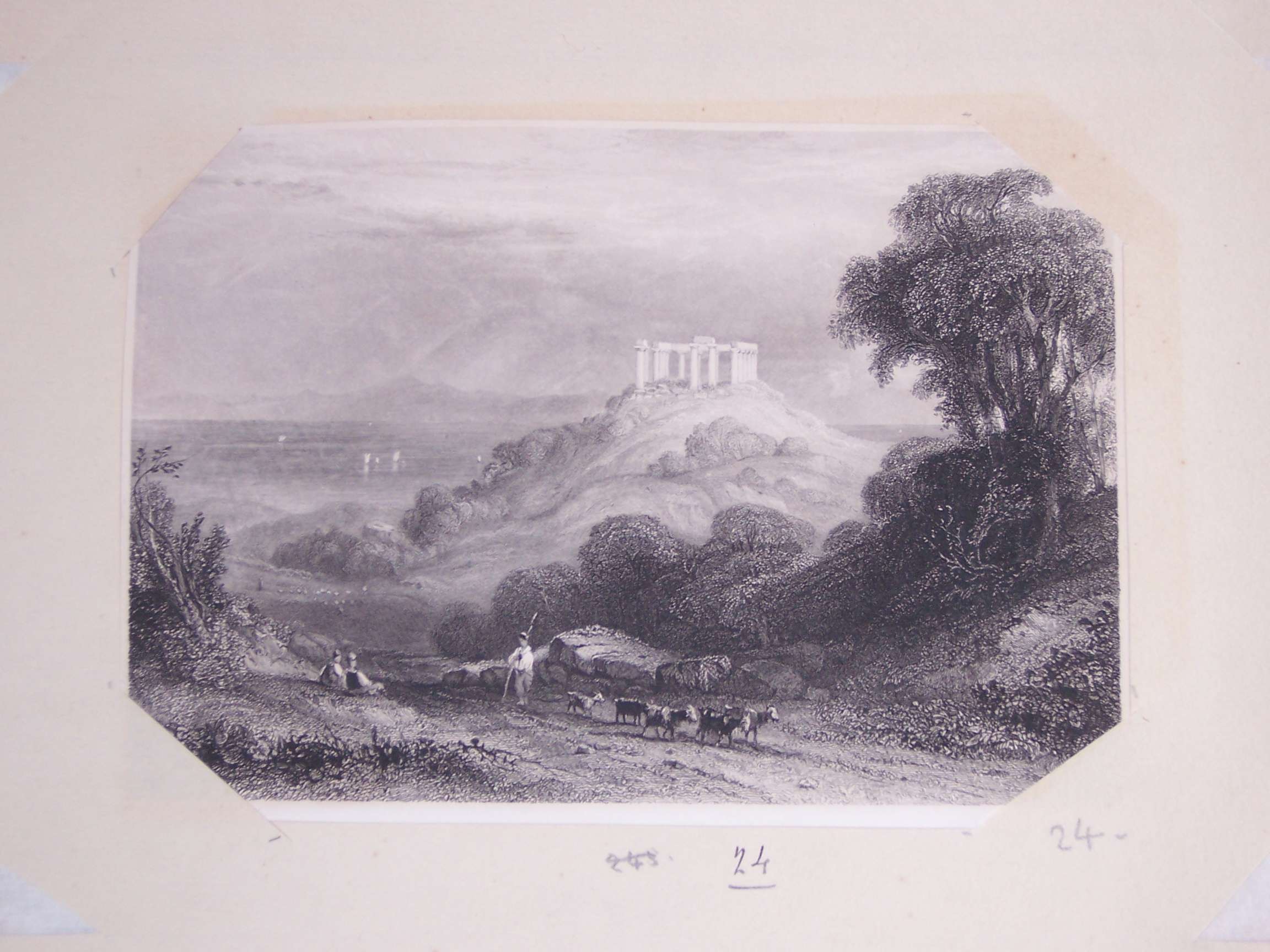 paesaggio con rovine (stampa) di Fielding, Bentley Joseph Clayton (sec. XIX)