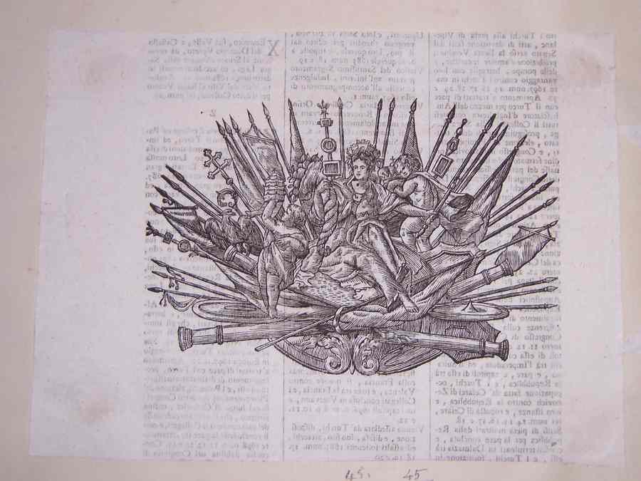 trofeo di armi (stampa smarginata) - ambito europeo (sec. XVIII)