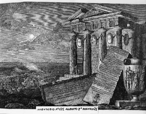 tempio e stele funeraria alla memoria di W. Hamilton e C. Barlow (stampa) di Cardon Antoine Alexandre Joseph (sec. XIX)