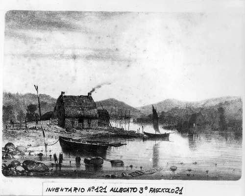 paesaggio lacustre (stampa a colori) - ambito europeo (sec. XIX)