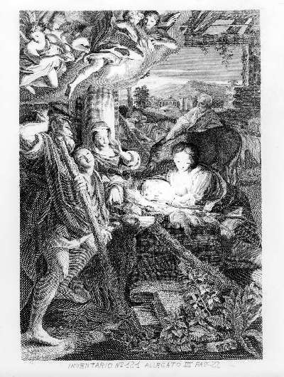 natività di Gesù (stampa) di Petrini Giovanni, Correggio (sec. XVIII)