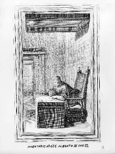 Papa Clemente XI nello studio (stampa) di Ghezzi Pier Leone, Frezza Giovanni Girolamo (sec. XVIII)