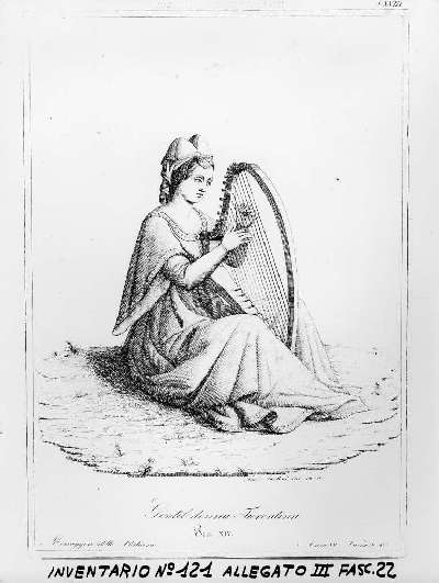 figura femminile che suona una cetra (stampa) di Santoni Tommaso (sec. XIX)