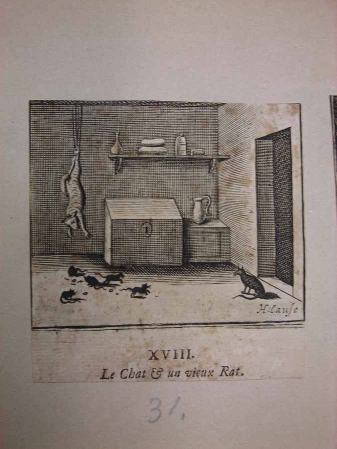 favola del gatto e il vecchio topo (stampa) di Causé Hendrik (sec. XVII)
