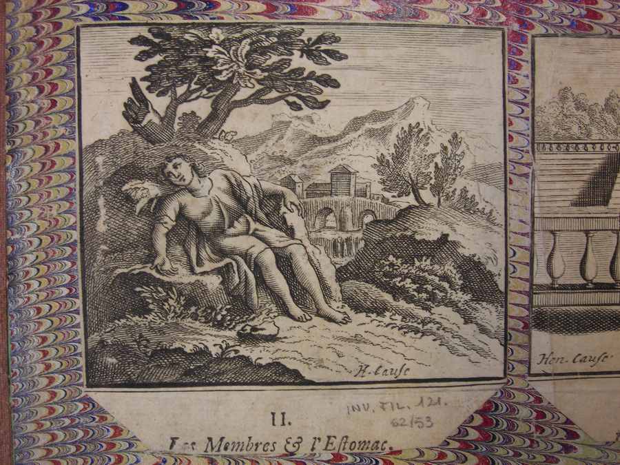 favola delle membra e lo stomaco (stampa) di Causé Hendrik (sec. XVII)