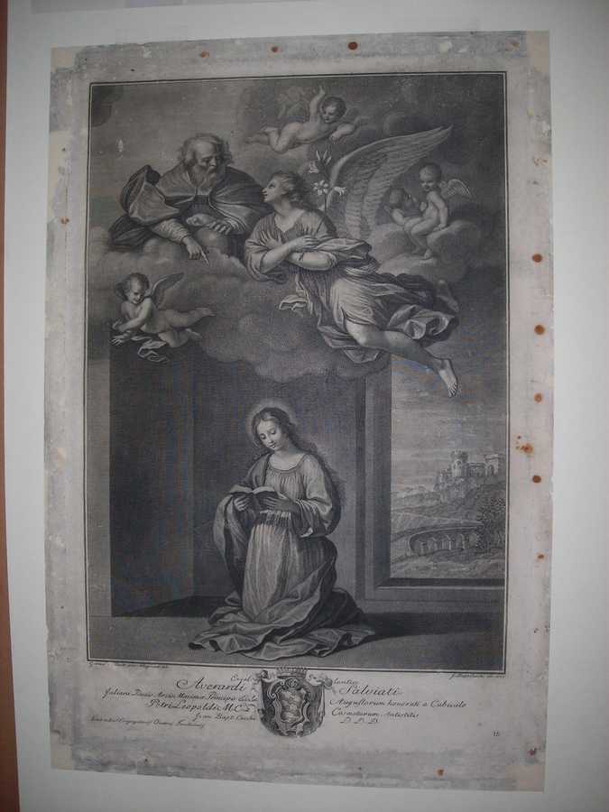 Annunciazione (stampa) di Cecchi Giovanni Battista, Guercino, Allegranti Ranieri (sec. XVIII)