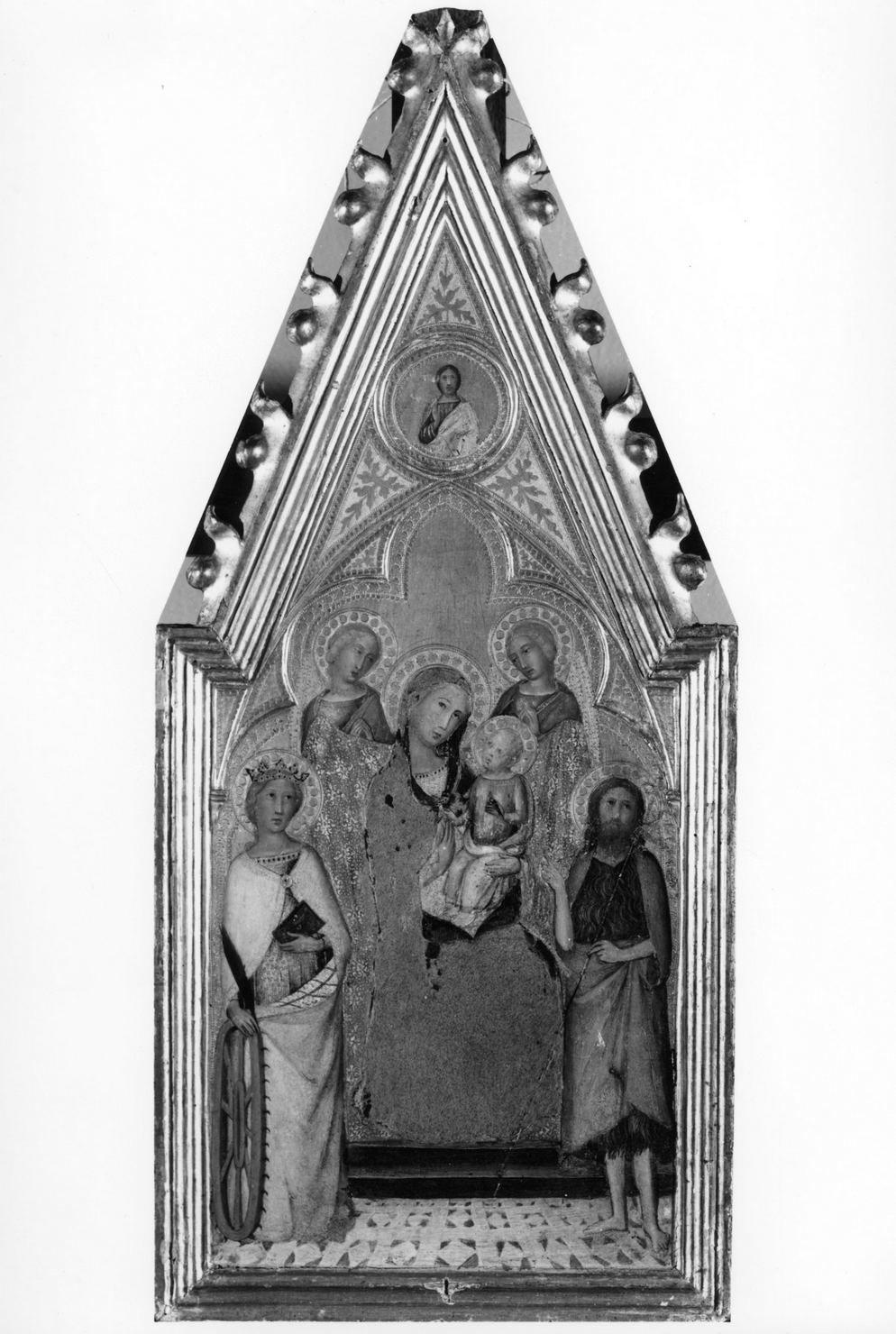 Madonna con Bambino in trono con Santa Caterina d'Alessandria, San Giovanni Battista e angeli (valva di dittico) di Ceccarelli Naddo (cerchia) (sec. XIV)