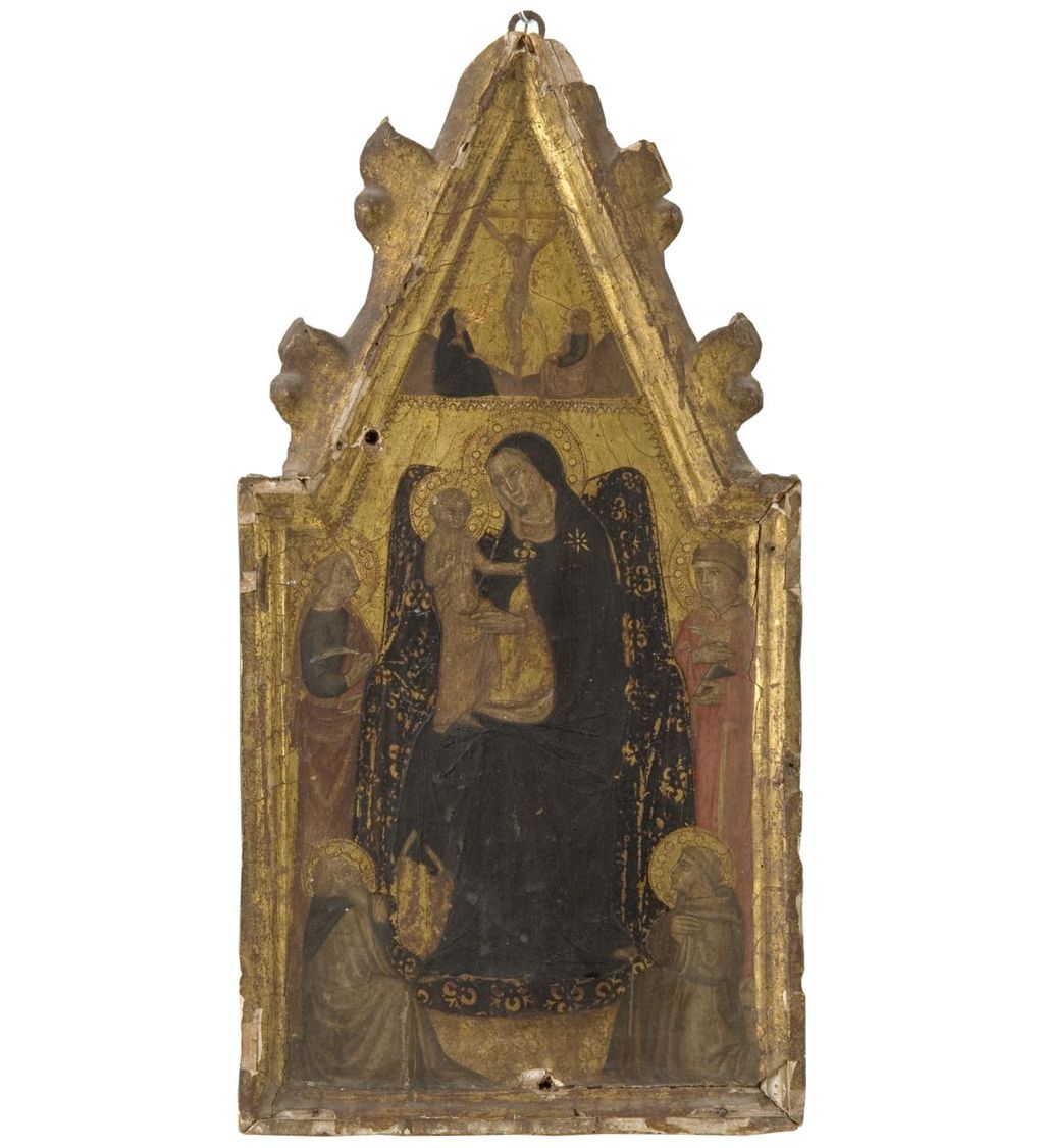 Madonna con Bambino in trono con Santa Caterina d'Alessandria, Sant'Antonio Abate, Santo Stefano e Sant'Antonio da Padova (dipinto) - ambito senese (fine/ inizio secc. XIV/ XV)