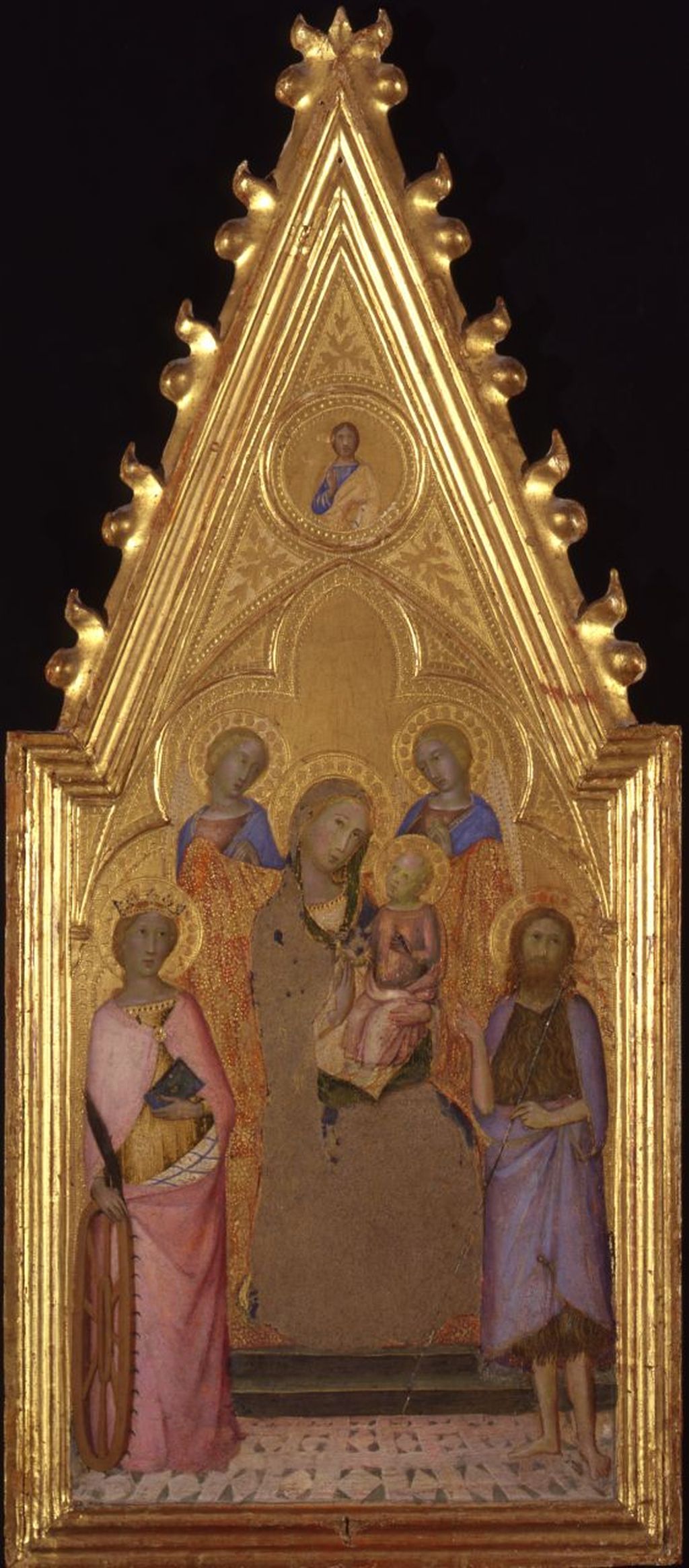 Madonna con Bambino in trono con Santa Caterina d'Alessandria, San Giovanni Battista e angeli (valva di dittico) di Ceccarelli Naddo (cerchia) (sec. XIV)