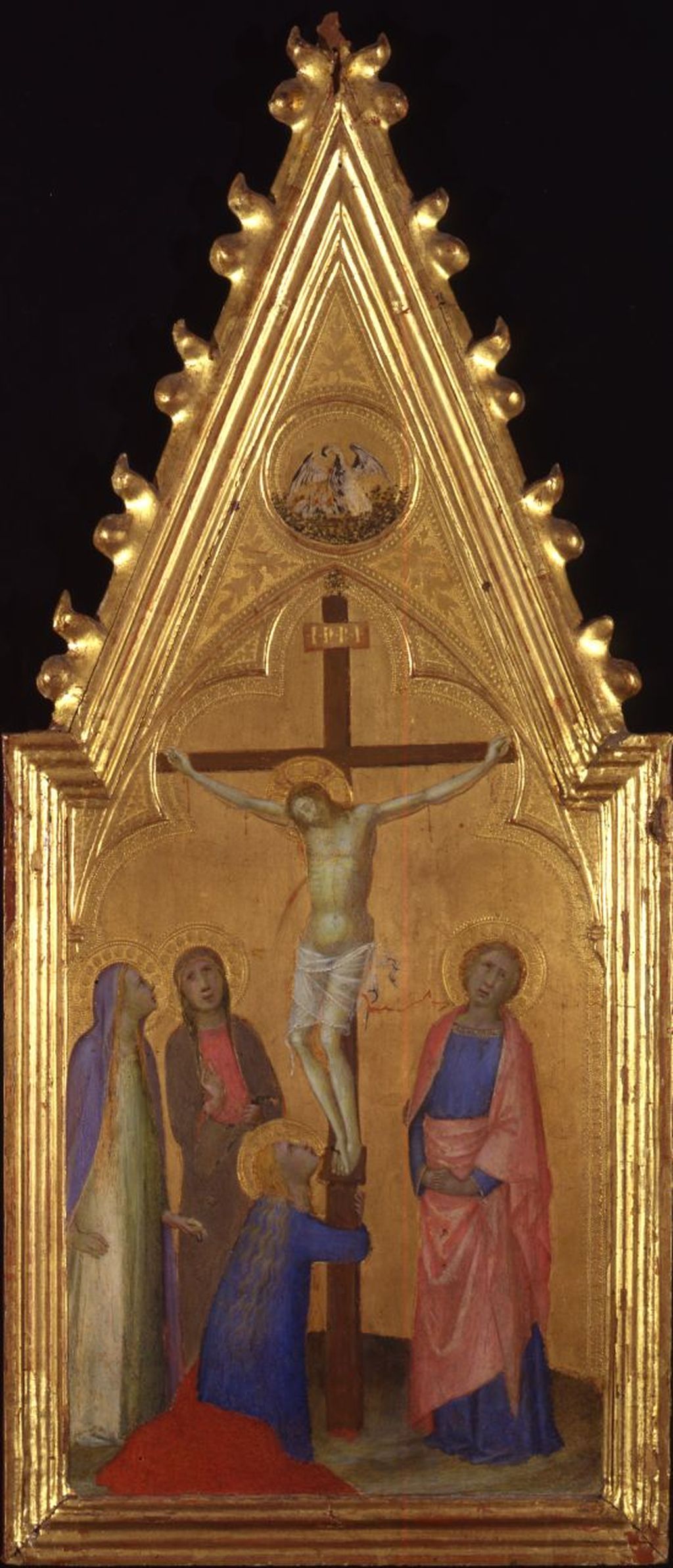 Cristo crocifisso con la Madonna, San Giovanni Evangelista, Santa Maria Maddalena e Santa Maria di Cleofa (valva di dittico) di Ceccarelli Naddo (cerchia) (sec. XIV)