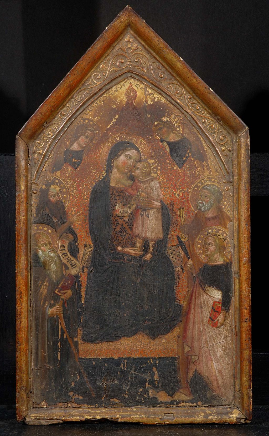 Piccola maestà, Madonna con Bambino in trono con San Giovanni Battista, Sant'Antonio Abate, San Pietro e Santa Caterina d'Alessandria (dipinto) di Maestro di Panzano (seconda metà sec. XIV)