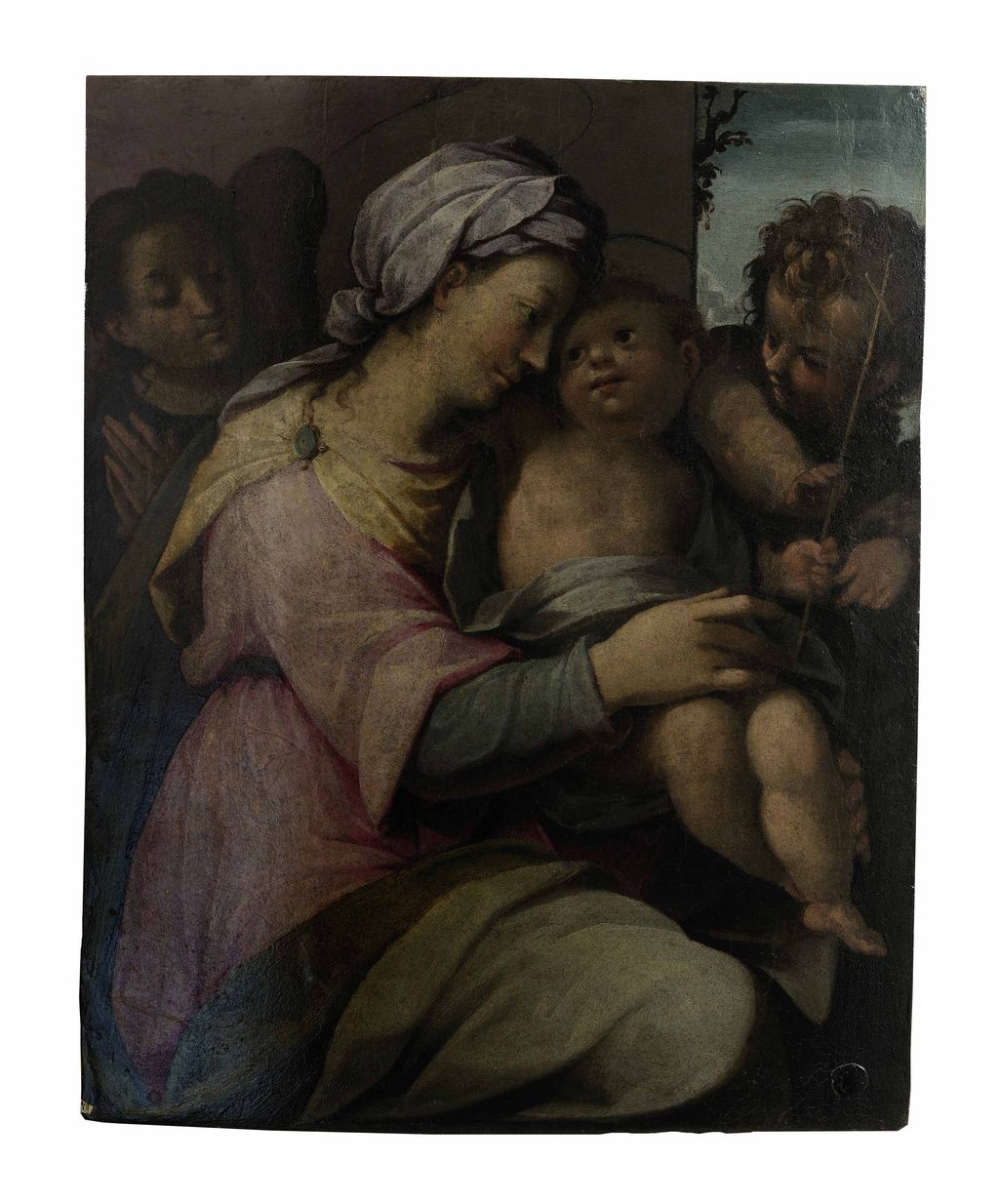 Madonna con Bambino e San Giovannino, Madonna con Bambino e San Giovanni Battista bambino (dipinto) di Roncalli Cristoforo detto Pomarancio (secc. XVI/ XVII)