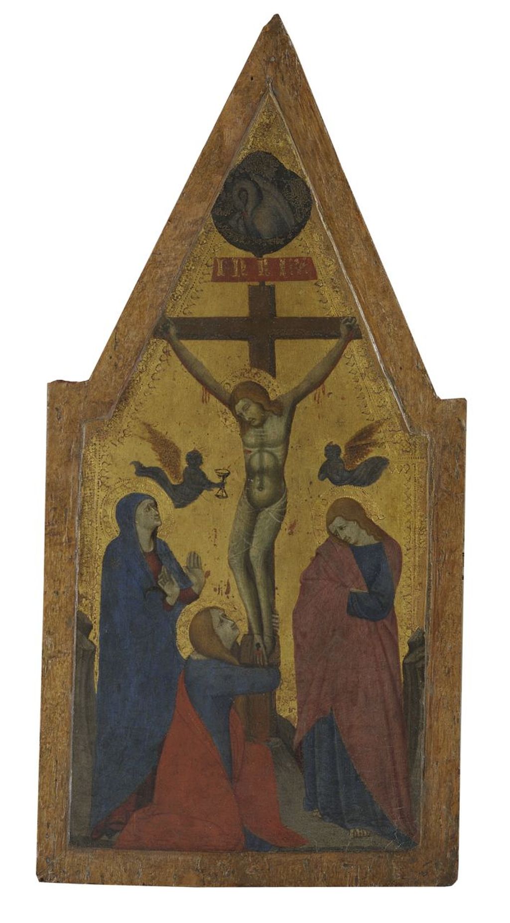 Crocifissione di Cristo con la Madonna e Santa Maria Maddalena (scomparto di trittico) di Lorenzetti Pietro (cerchia) (sec. XIV)