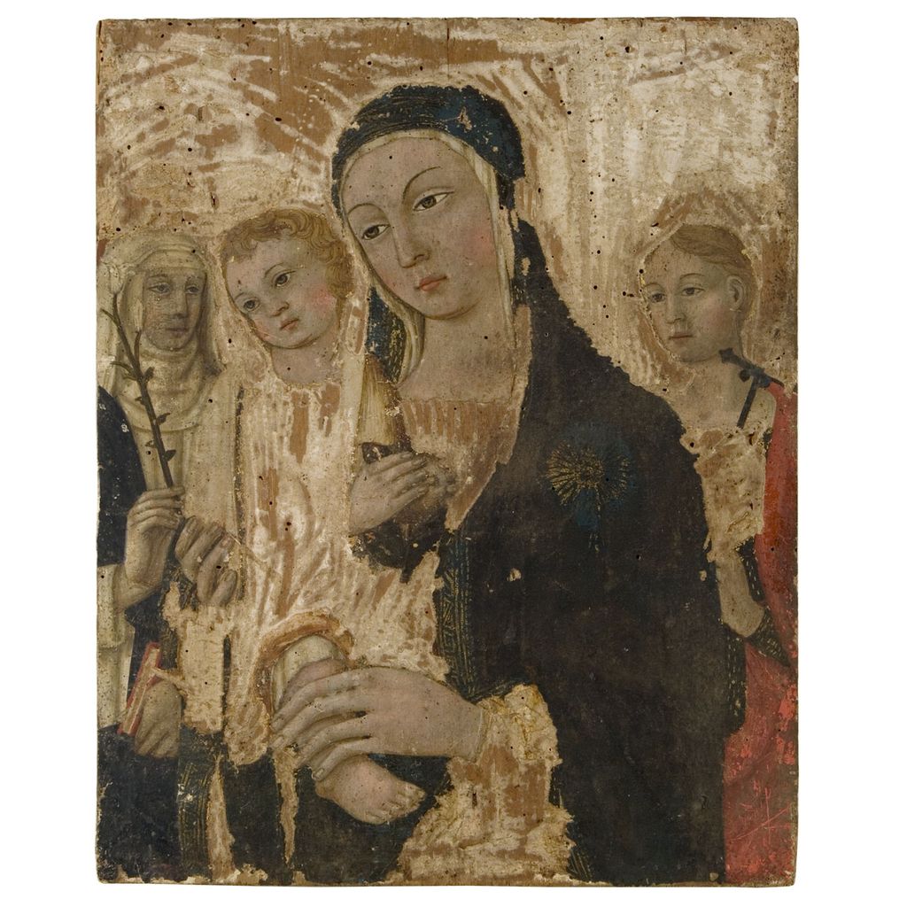 Madonna con Bambino con Santa Caterina da Siena e una Santa (dipinto) di Sano di Pietro (maniera) (sec. XV)