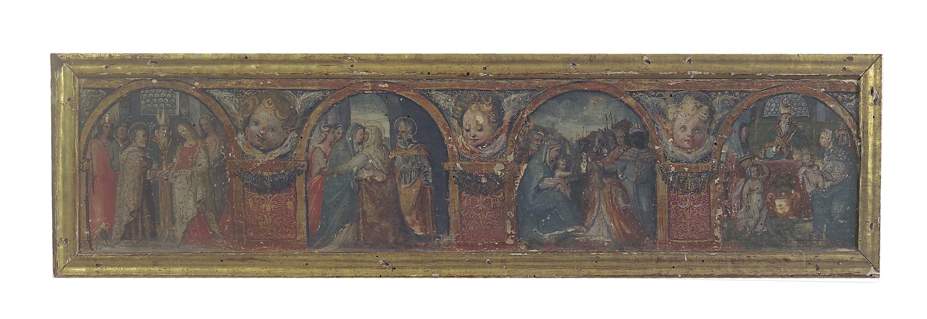 storie della vita di Maria Vergine e di San Giuseppe (predella) - ambito senese (prima metà sec. XVI)
