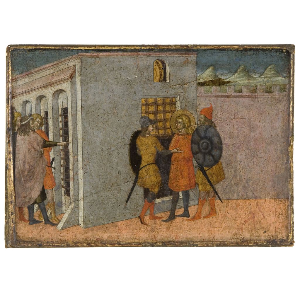 Santo condotto in carcere, Giuseppe e' arrestato e messo in carcere (scomparto di predella, frammento) - ambito senese (sec. XV)