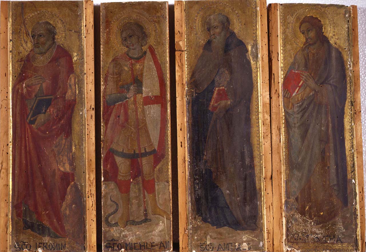 San Luca/ San Michele arcangelo/ San Girolamo/ Sant' Antonio Abate (pilastrino di polittico, frammento) di Sano di Pietro (sec. XV)