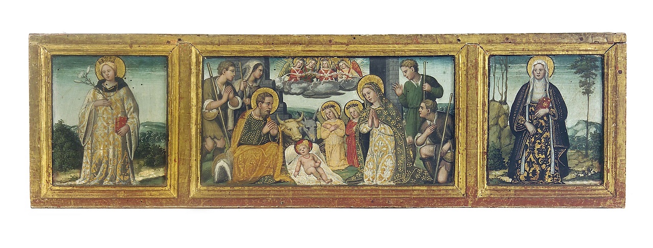 Adorazione dei pastori e Sante (predella) di Neroni Bartolomeo detto Riccio (maniera) (prima metà sec. XVI)