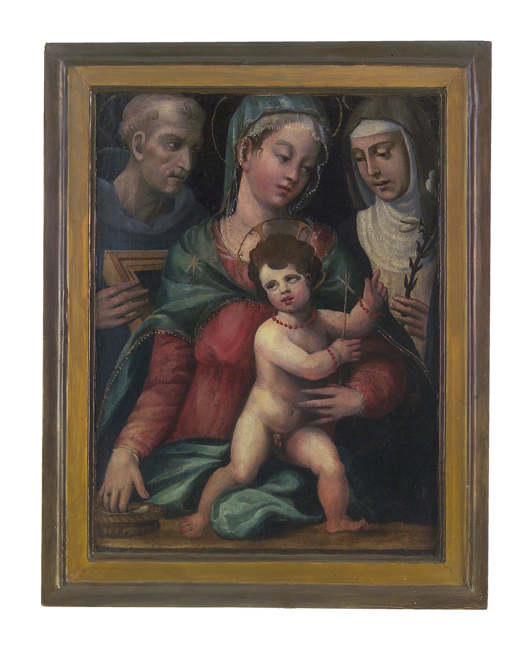 Madonna con Bambino tra San Bernardino da Siena e Santa Caterina da Siena (dipinto) - ambito senese (sec. XVI)