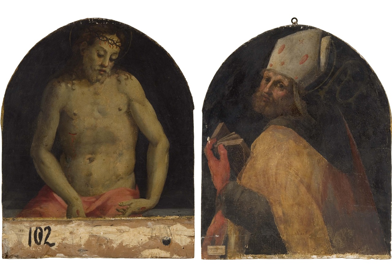 Sant'Agostino/ Cristo in pieta' (testiera di cataletto) - ambito senese (sec. XVII)
