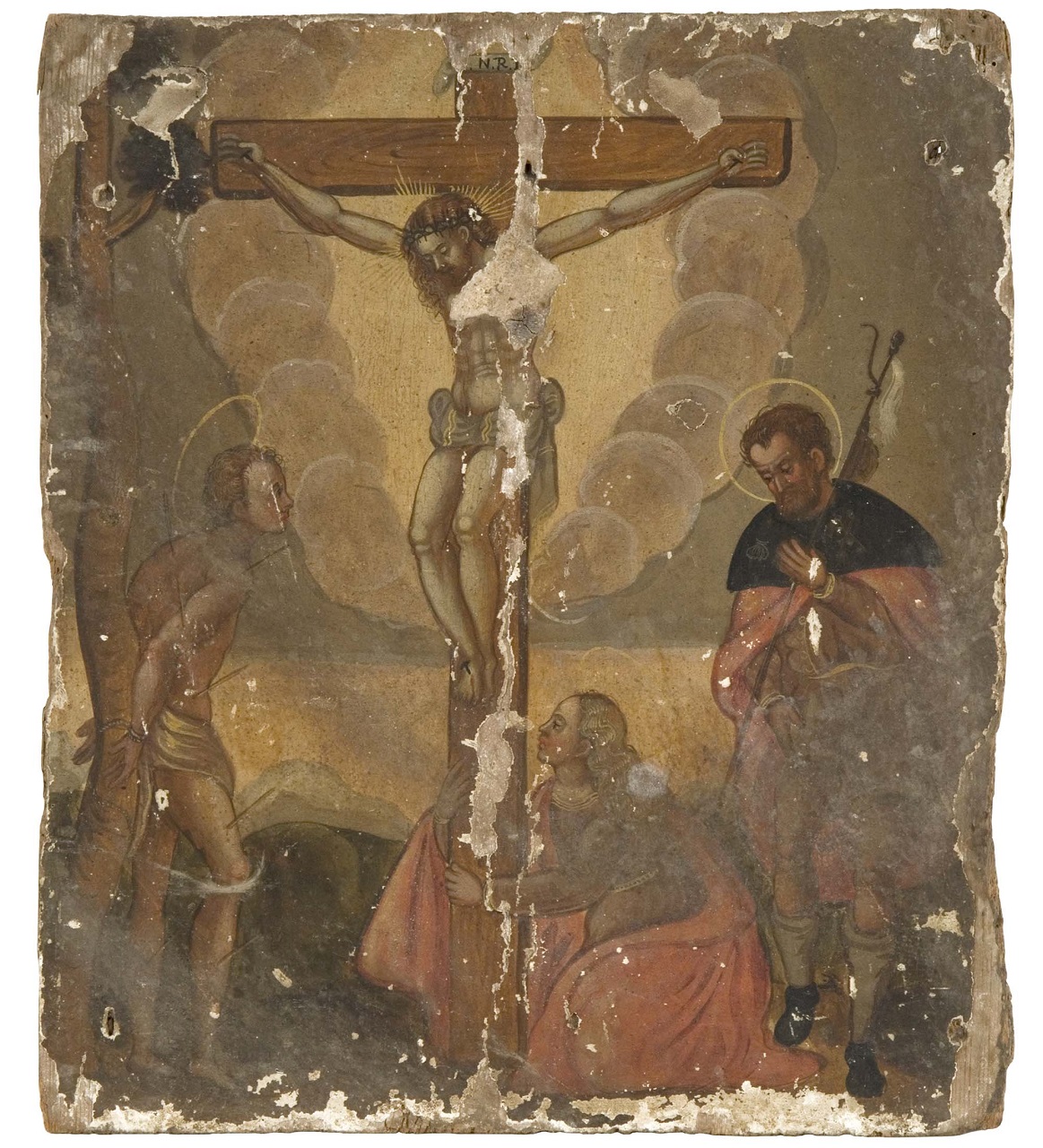 crocifissione di Cristo con Santa Maria Maddalena, San Sebastiano e San Rocco (dipinto) - ambito bizantino-orientale (sec. XVIII)