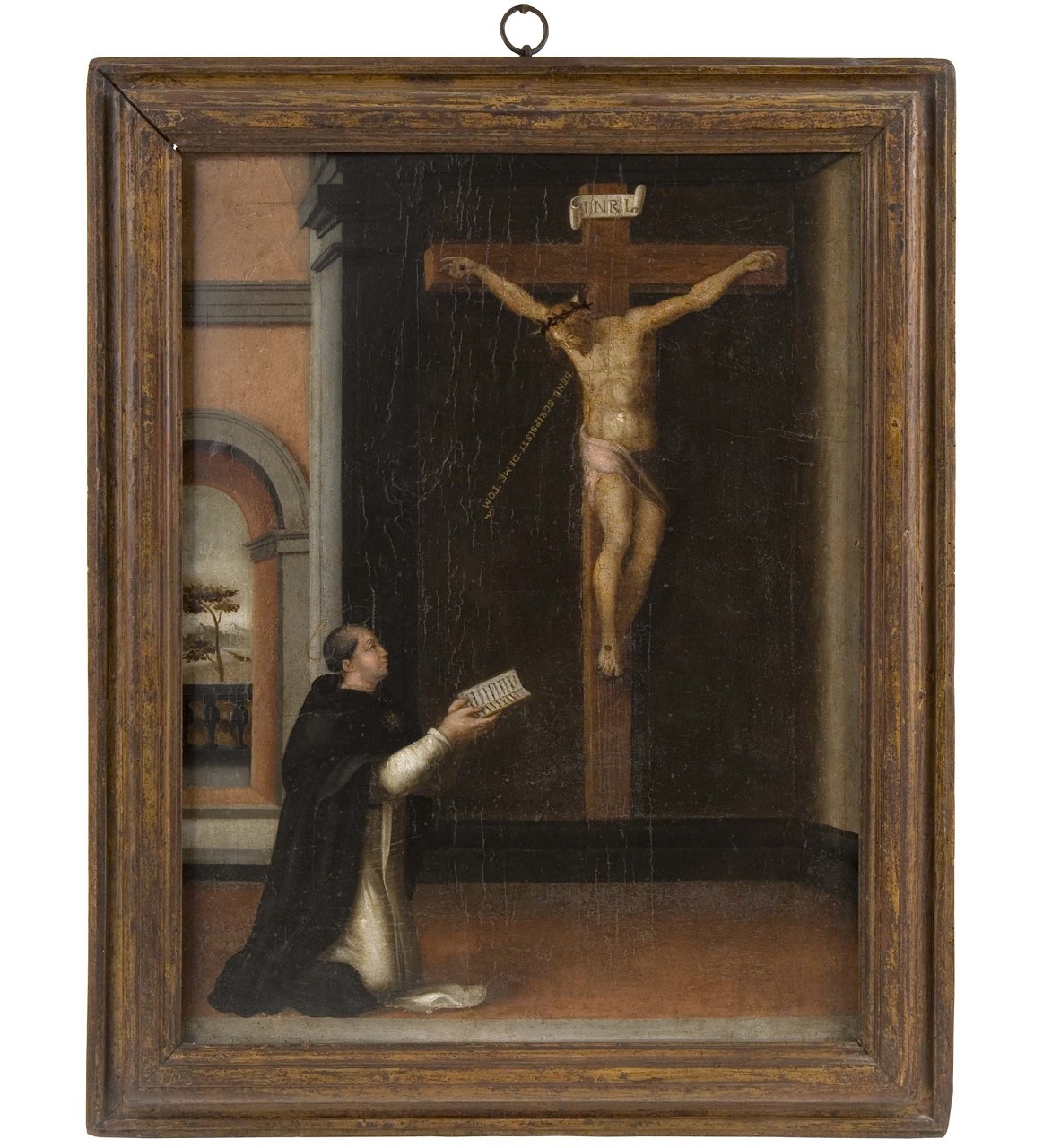 San Tommaso d'Aquino prega davanti al Cristo crocifisso (dipinto) - ambito senese (sec. XVII)