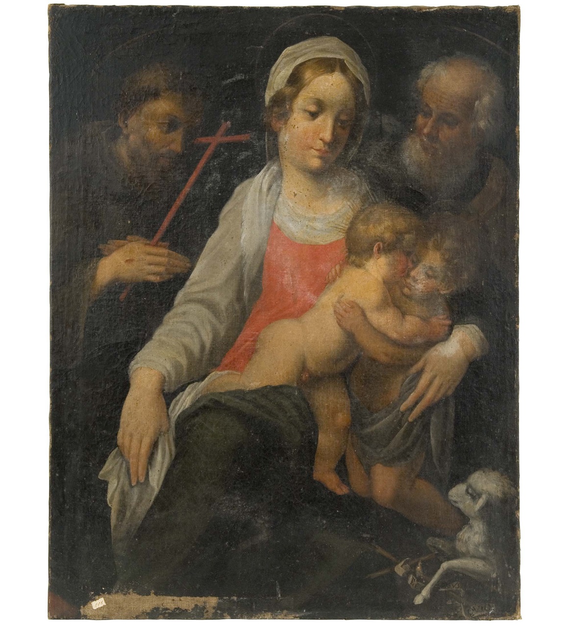Sacra Famiglia con San Giovanni Battista bambino e San Francesco d'Assisi (dipinto) di Folli Sebastiano (sec. XVII)