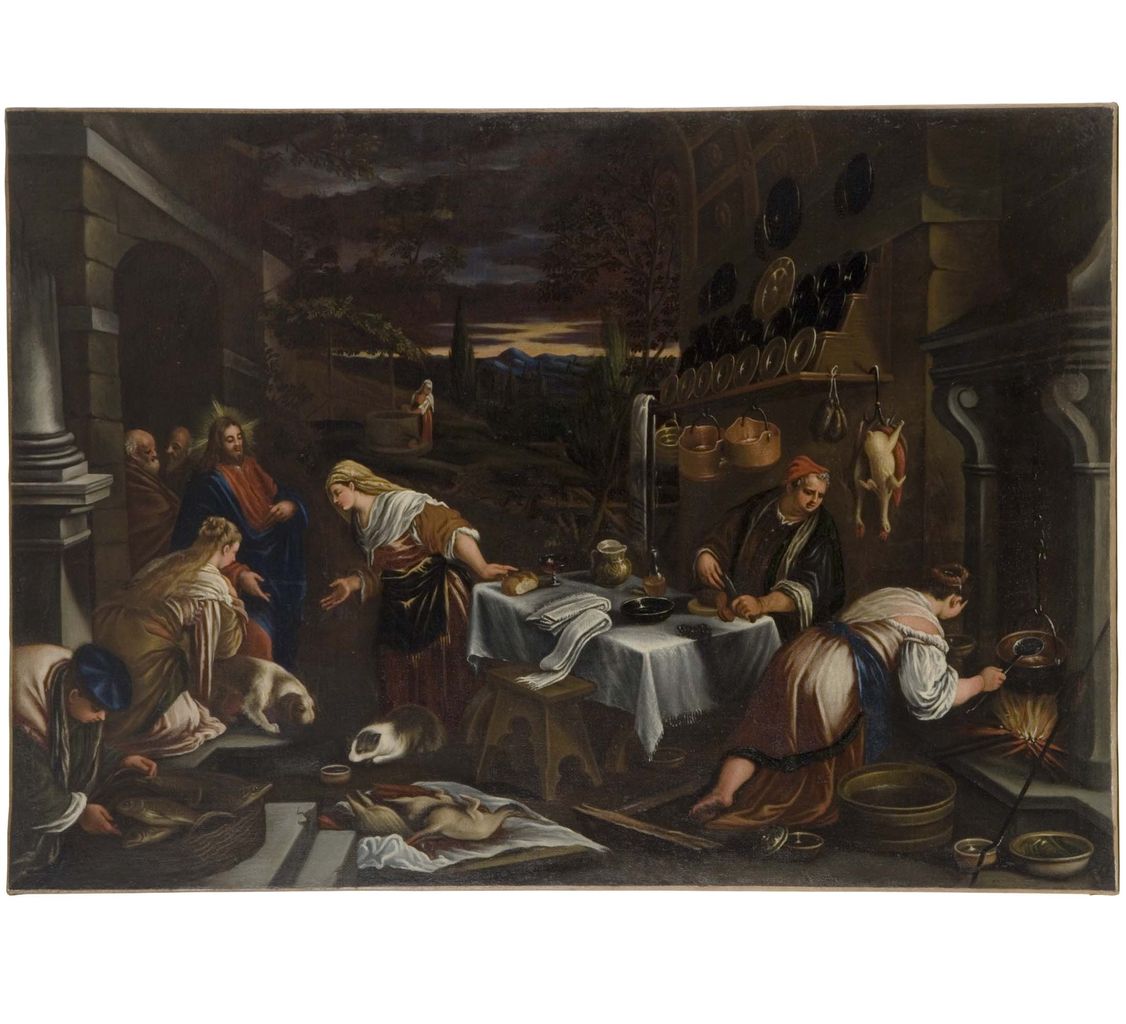 Cristo in casa di Santa Marta e Santa Maria Maddalena (dipinto) di Dal Ponte Leandro detto Leandro Bassano (secc. XVI/ XVII)