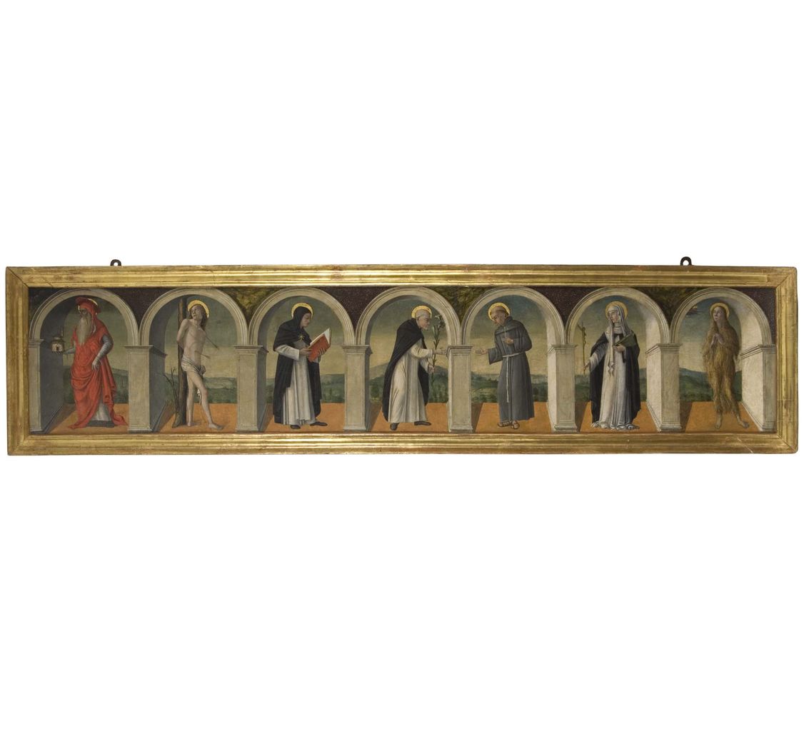 incontro tra San Francesco e San Domenico, Santi (predella) - ambito senese (seconda metà sec. XV)