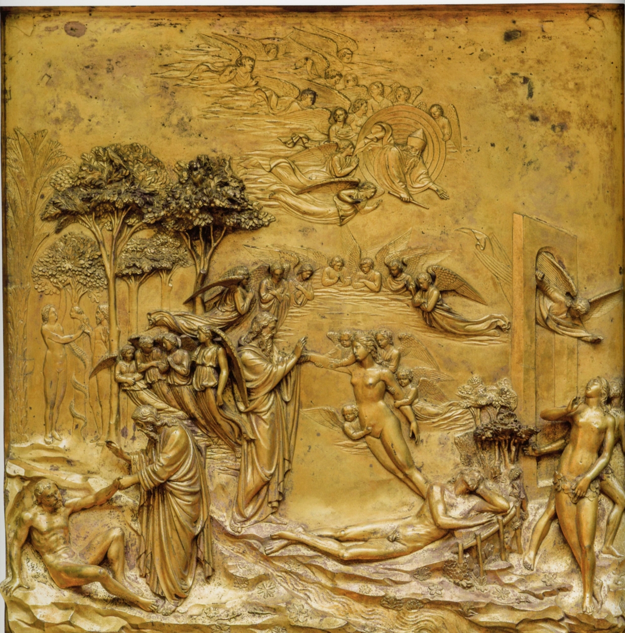 storie di Salomone e la regina di Saba (rilievo, elemento d'insieme) di Ghiberti Lorenzo (e aiuti), Michelozzi Michelozzo, Gozzoli Benozzo (sec. XV)