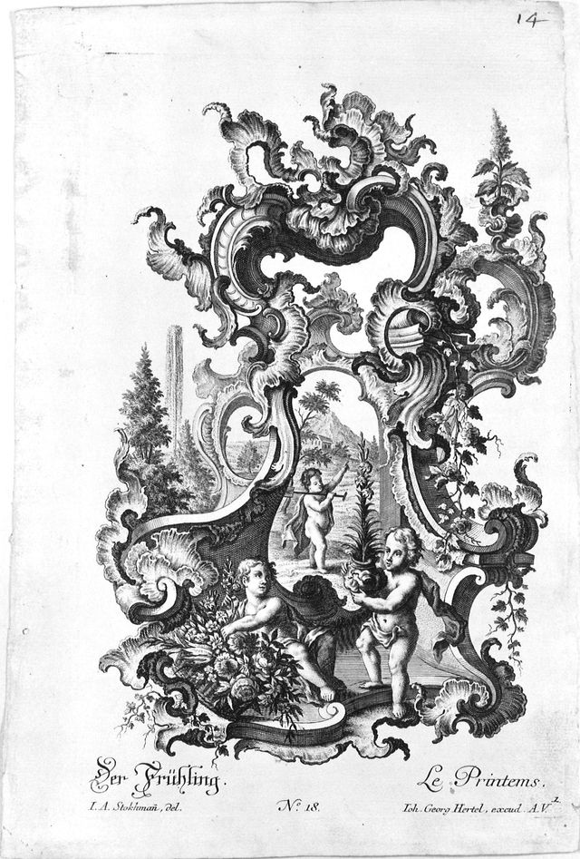 La Primavera, allegoria della primavera (stampa smarginata) di Stockmann Johann Adam (prima metà XVIII)