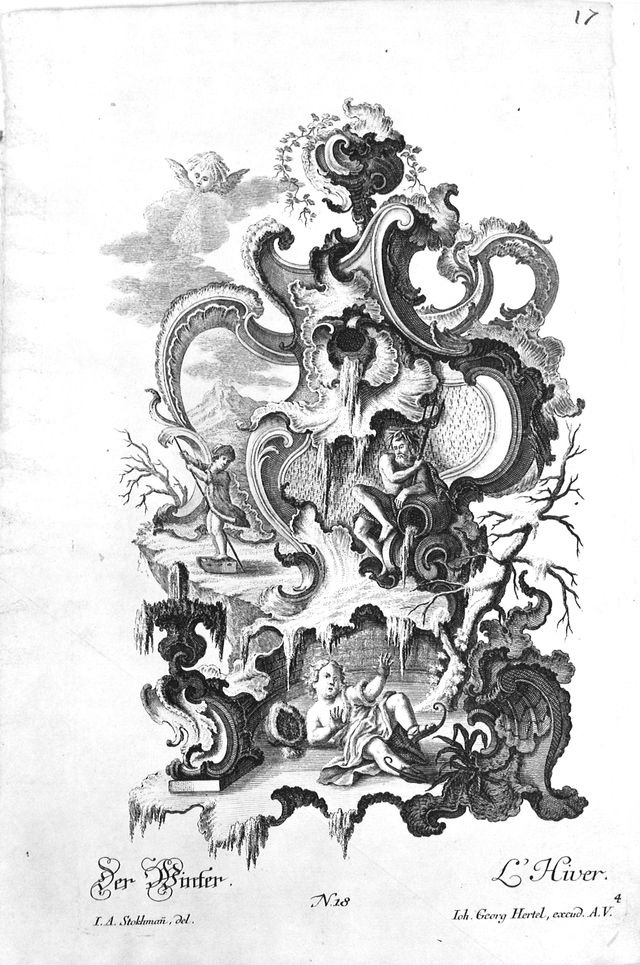 L'Inverno, allegoria dell'inverno (stampa smarginata, elemento d'insieme) di Stockmann Johann Adam (prima metà XVIII)