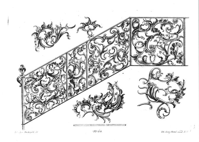 studio di balaustra rocaille; studi di motivi rocaille (stampa, serie) di Birckenfeldt Johann Samuel (metà XVIII)