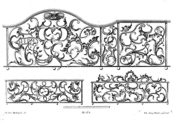 studi di balaustre rocaille (stampa, serie) di Birckenfeldt Johann Samuel (metà XVIII)