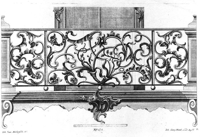studio di balaustra rocaille (stampa, serie) di Birckenfeldt Johann Samuel (metà XVIII)